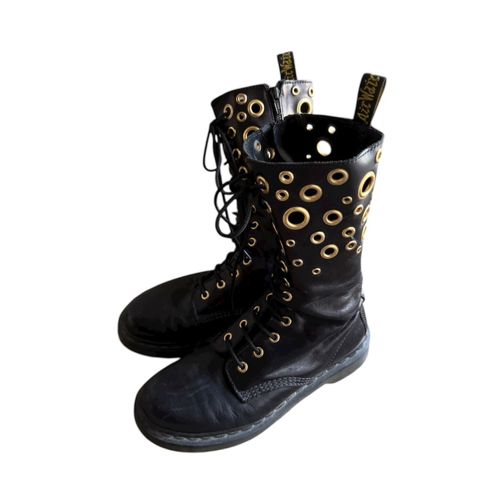 SOLD - Dr. Martens Black Johari Boots with Gold Eyelets - rare